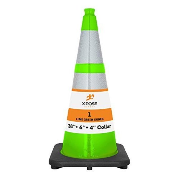 Xpose Safety Traffic Cone, PVC, 28" H, Lime LTC28-64-1-X
